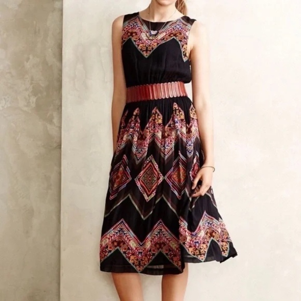 VGUC Anthropologie Tanvi Kedia Embroidered Chevron Dress Sz 4